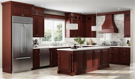 black stainless steel appliances in cherry color cabinets|bright white cherry cabinets.